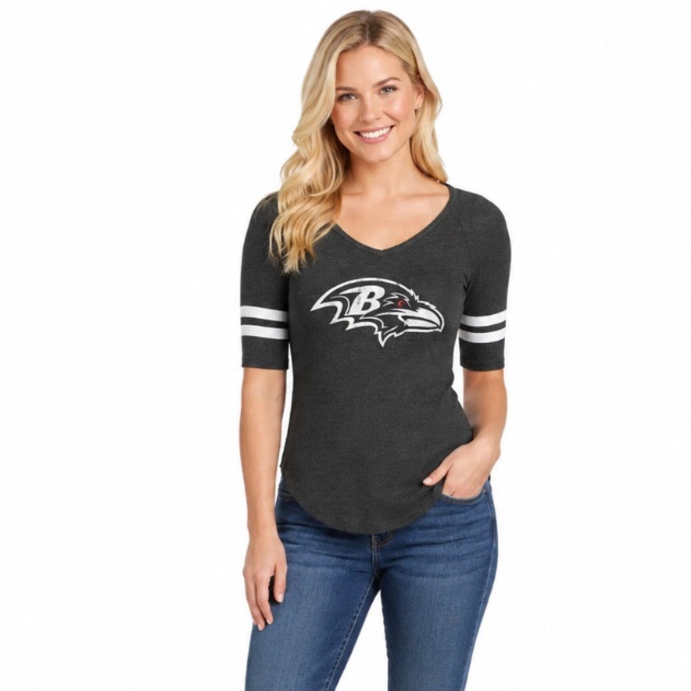 Baltimore Ravens Women Juniors Top Size Medium 7/9 Thermal Shirt Lightweight New